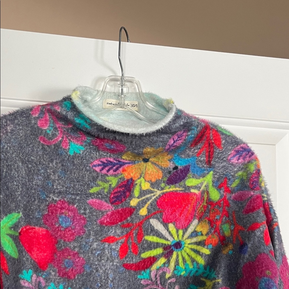 NATURAL LIFE Colorful Floral Cowl Neck Sweater